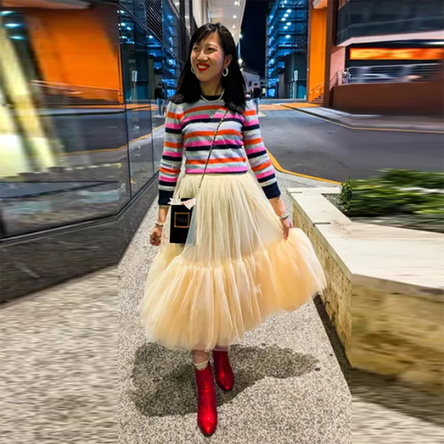 

Beige Tulle Tutu Skirt Elastic Waist Ruffles Tulle Maxi Skirt Custom Color And Size Women Party Skirt