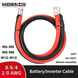 Soft Battery Cable Silicone wire 8 6 4 2 0 AWG Stranded Tin-plated Copper Wire With M6 M8 M10 Lug For Inverter Car Solar