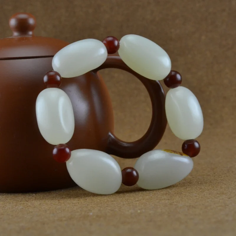 

Hetian Irregular Loose Bead Unisex Jade Bracelet