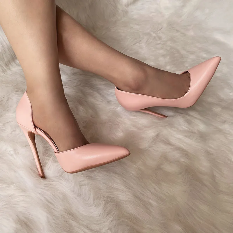 Free shipping 2023 Hot Lovely Baby Cream Pink Matte Pointed Toe Lady OL Elegant Woman Heeled Evening Shoes Small Big Size 45 46