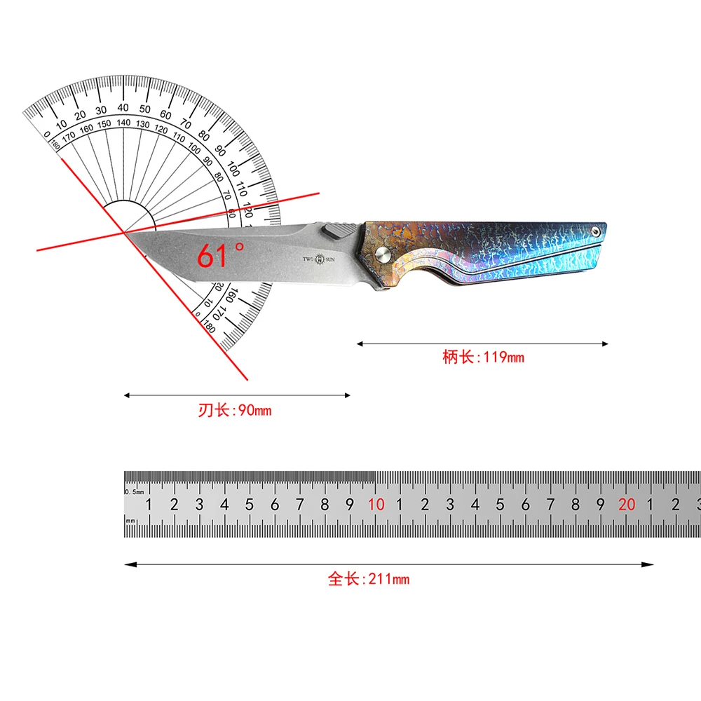 TWO SUN TS368 Color Folding Knife D2 Blade Titanium Alloy Handle kitchen Camping Outdoor Survival EDC Tools