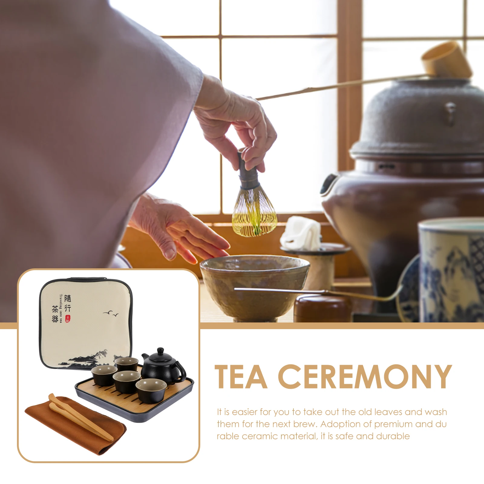 

1 Set Travel Tea Set Heat Resistant Porcelain Teapot Cups With Tray Ceramic Kungfu Teacup Clip For Home Office Gathering Gift
