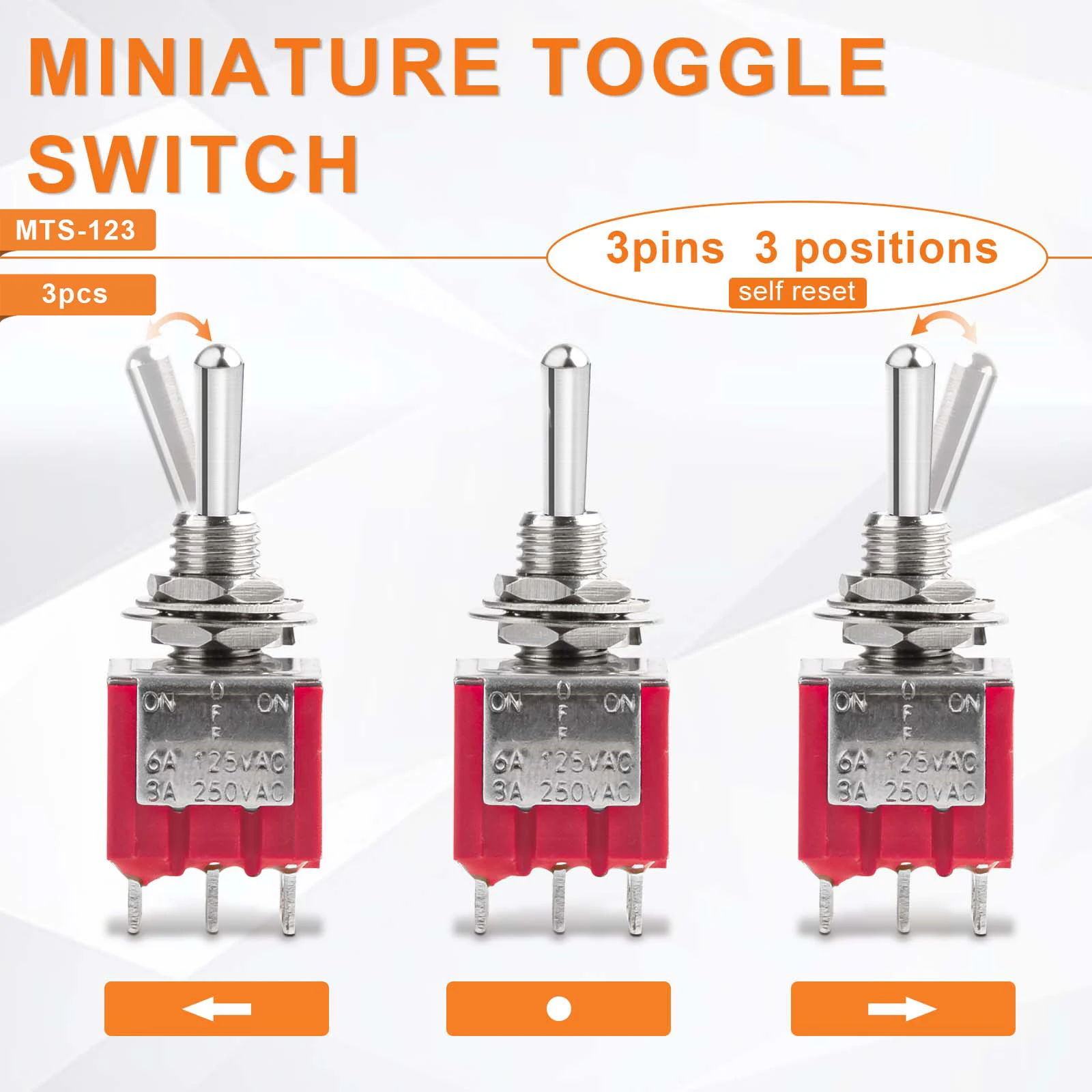 3/10pcs 3Pin Miniature Toggle Switch SPDT On/Off/on Mini  Switch MTS-102 MTS-123 For Car Dash Dashboard Electronic Equipment