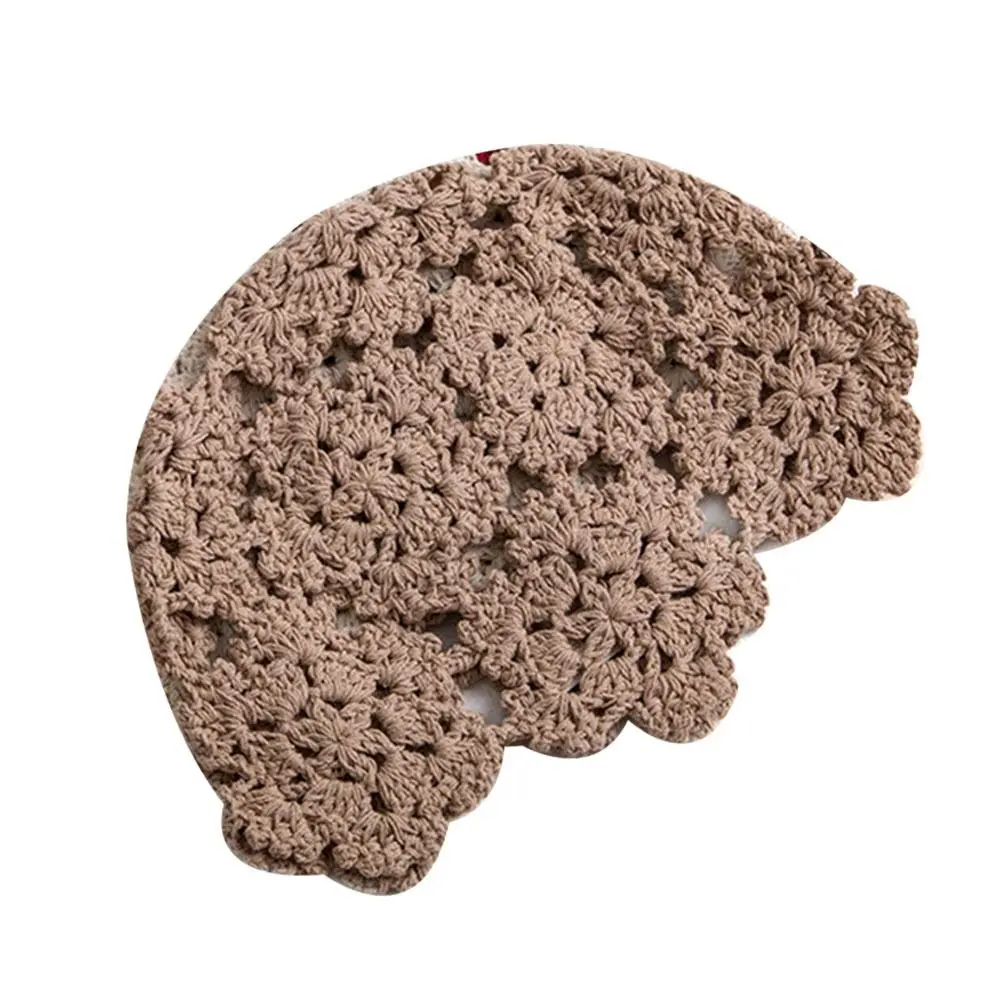 

Breathable Hollowed Out Knitted Hat Flowers Summer Beret Cap Fashion Casual Skullies Hat Women
