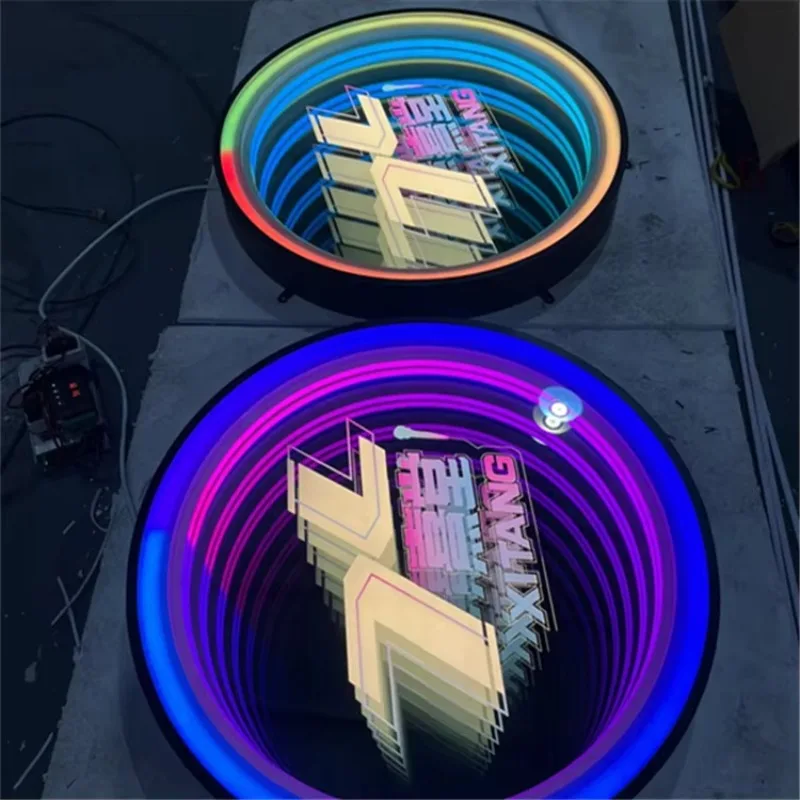 Customizable 3D LED Infinite Mirror Sign Colorful Multilayer Abyss Neon Infinity Wall for Indoor Outdoor Advertising Decoration