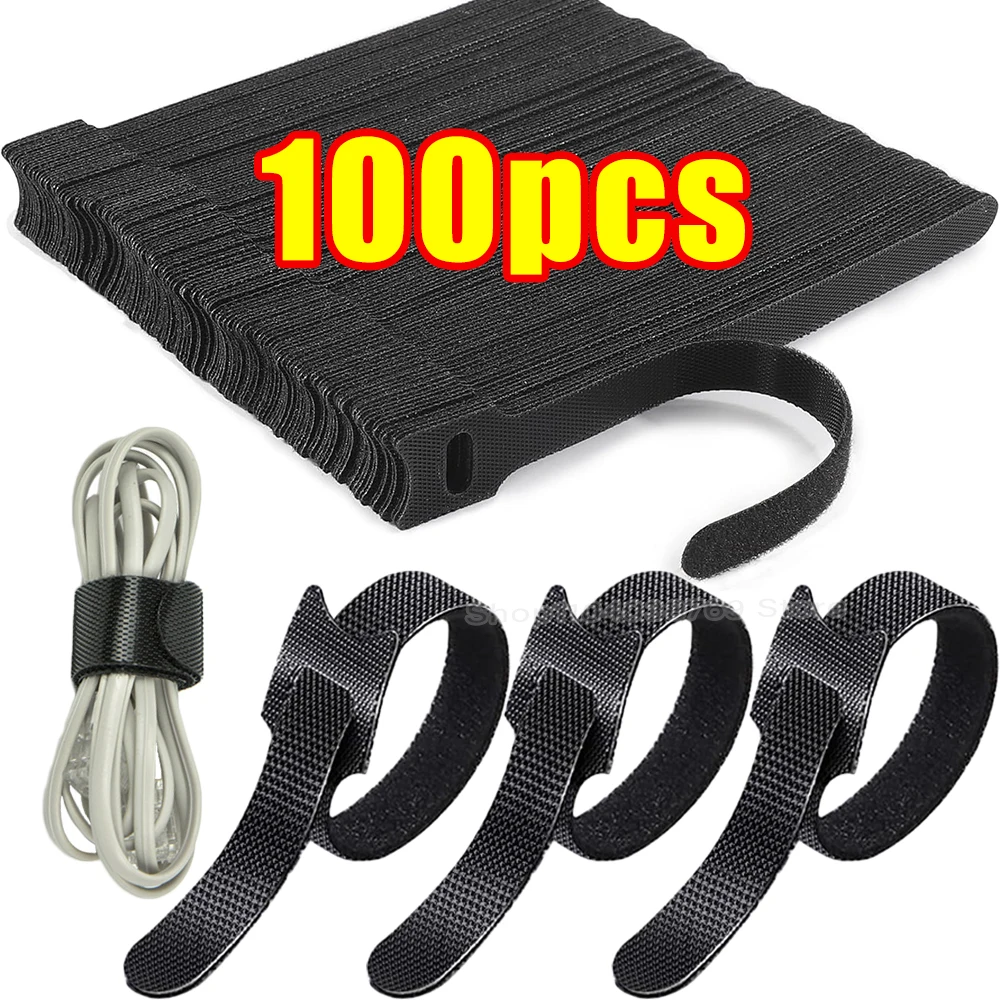 أسود قابل للتحرير كابل العلاقات النايلون حلقة وهوب السحابة الشريط الحبل الأشرطة منظم للأسلاك متعددة الأغراض تجميع التفاف التعادل #1