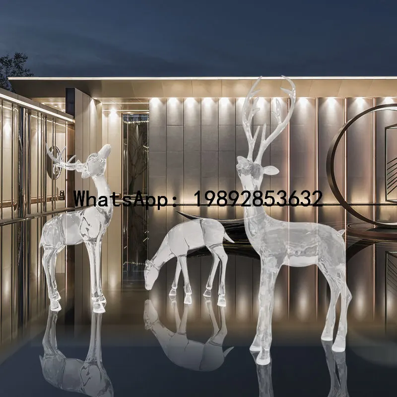 XL Lawn Landscape Abstract Artwork Transparent Resin Outdoor Plum Blossom Deer Sculpture Floor Ornament