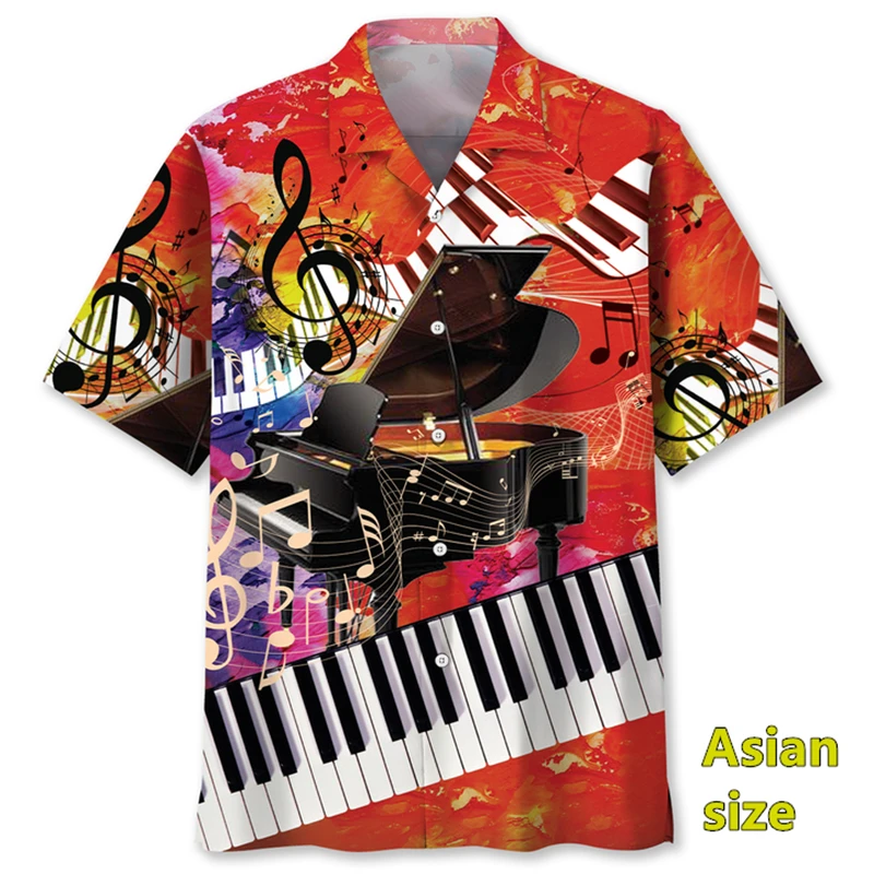 Summer Hawaiian Shirts For Men Women Music Saxophone Instruments Printed Tops Fashion Casual Oversized Rock And Roll Blouses