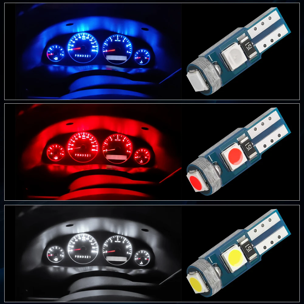 10ks T5 LED cibule auto měřici zařízení lampa W3W W1.2W 12V LED canbus světel přístrojová deska upozornění lampa indikátor klín auto vnitřní světel