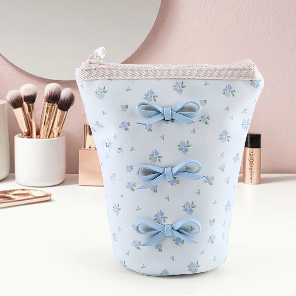 

Женская кожаная косметичка с цветочным принтом, большая вместительная водонепроницаемая косметичка, органайзер для косметики, сумка для кистей для макияжа
