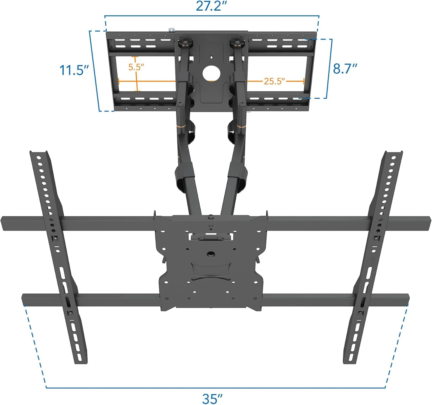 Full Motion TV Wall Mount with 39 Inch Long Extension Arms - 275 Lbs Capacity Heavy Duty Dual Arm TV Mount