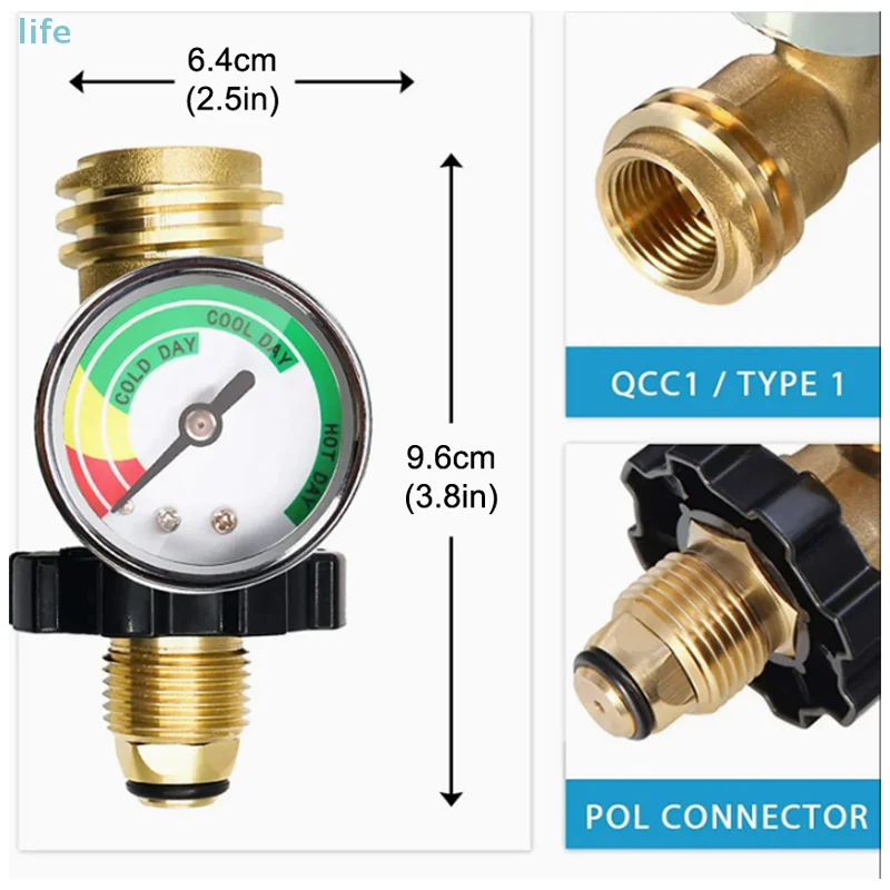 Propan-Tanklehre, 3-farbig codiert, universell für Zylinder, Grill, Heizung, Wohnmobil, Wohnmobil und mehr