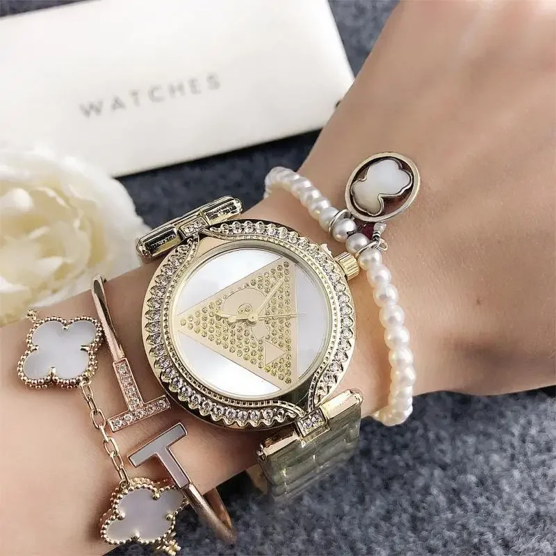 Age Reducing Women's Trendy Fashion Quartz Watch White-collar Casual Style Personalized Triangle Pattern Dial Couple Watch