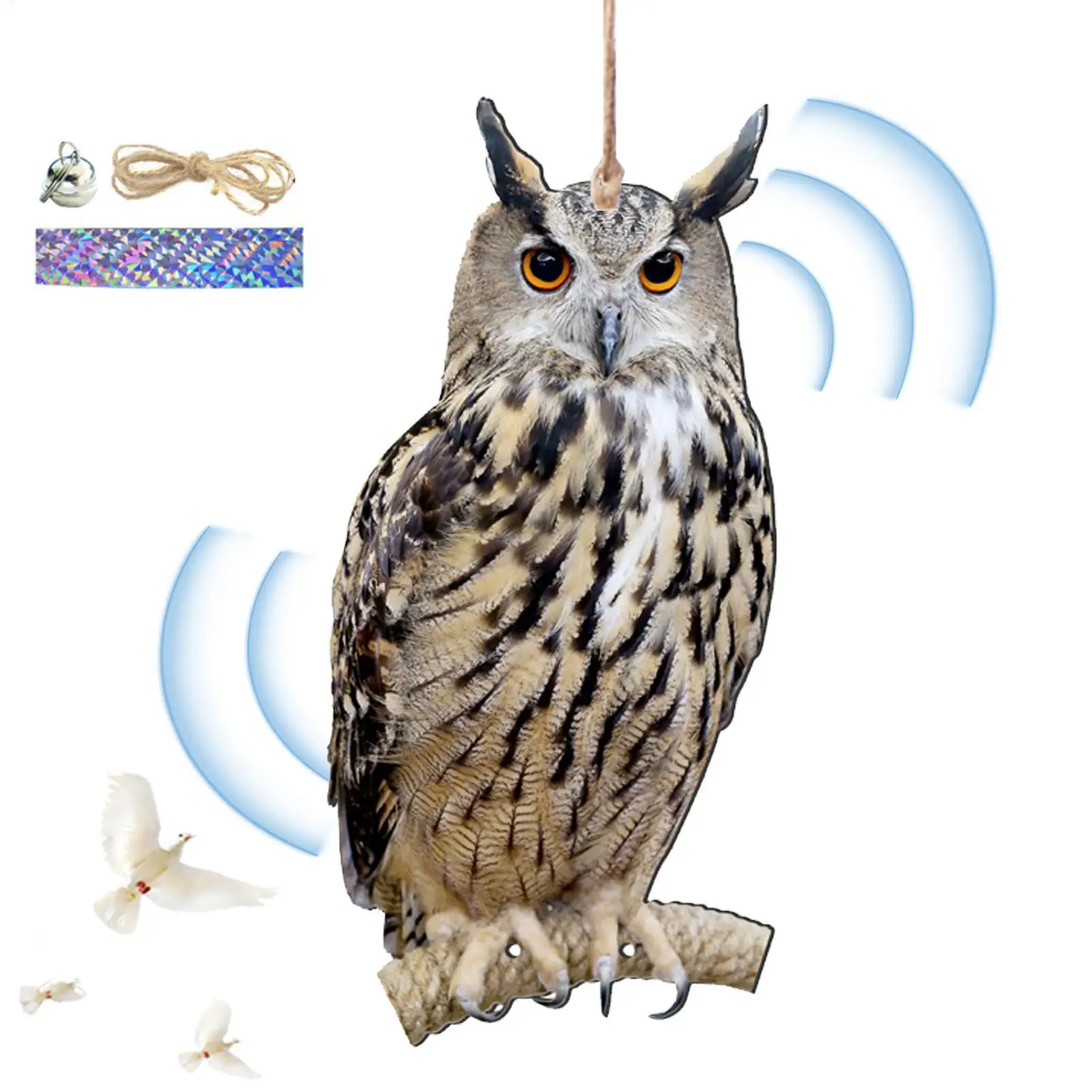 Bird Repel Scarecrow Durable Owl Scarer Pendant Bird Repellent Bell Pastoral Orchard Decorative Scarer 2D Flat Pendant