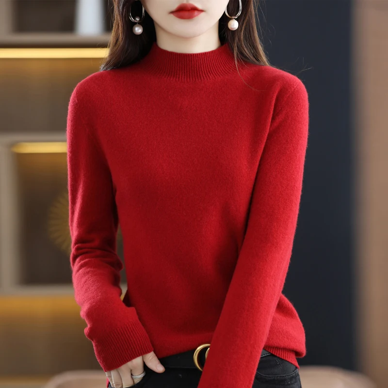 100% Merino Wool Cashmere Sweater Women Knitted Sweater Turtleneck Long Sleeve Pullovers Autumn Winter Clothing Warm Jumper Tops