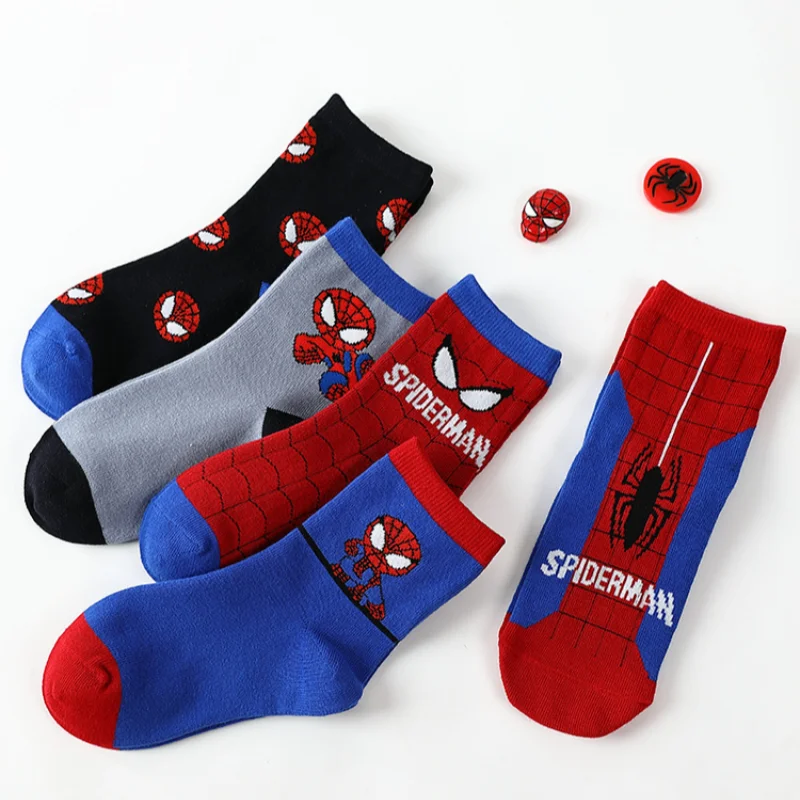 

5-pcs Boys Socks Marvel Spiderman Cosplay Costumes Decorative Toddler Socks Cotton Boys Tube Socks Autumn Winter Kids Socks