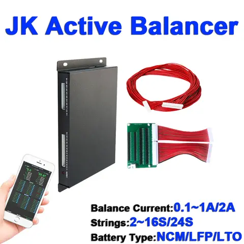 LFP/NCM/LTO 리튬 배터리용 1A 2A 액티브 밸런스 이퀄라이저 2-16S 2-24S JIKONG Bluetooth가 장착된 스마트 액티브 밸런서