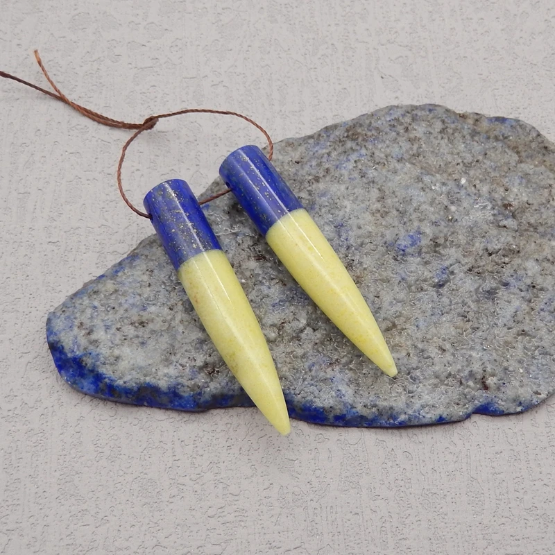 Handmade Jewelry Natural Stone Lapis Lazuli Serpentine Earring Bead,Fashion Earrings Accessories DIY Making For Women 44x8mm 10g