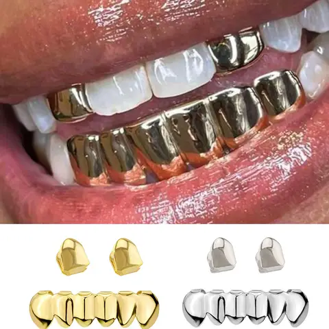 RACHELZ 상단 하단 2/6 DIY 광택 치아 모자 여성용 남성용 힙합 입 치아 Grillz Braces Jewelry Dental Grills Cosplay