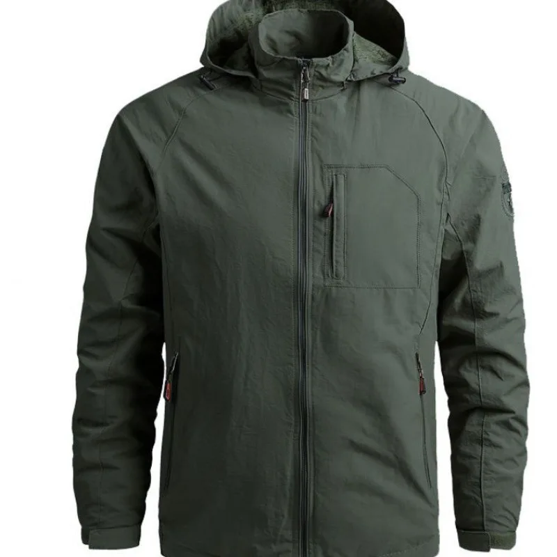 2025 Men Jacket Autumn Thin Windproof Waterproof Long Sleeve Zipper Male Hooded Coat Simple Solid Outdoor Casual Men Outerwear
