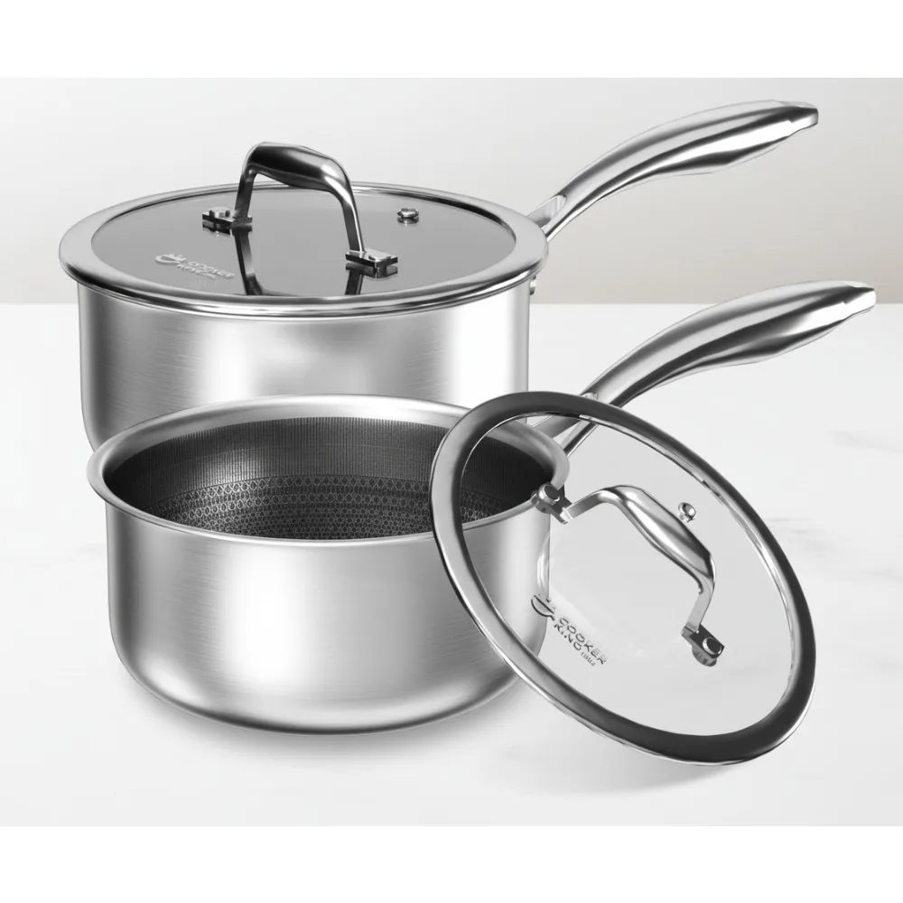 

Набор из 2 керамических кастрюль с антипригарным покрытием, 1,5QT и 2QT со стеклянными крышками, индукционная совместимая посуда для здорового приготовления пищи