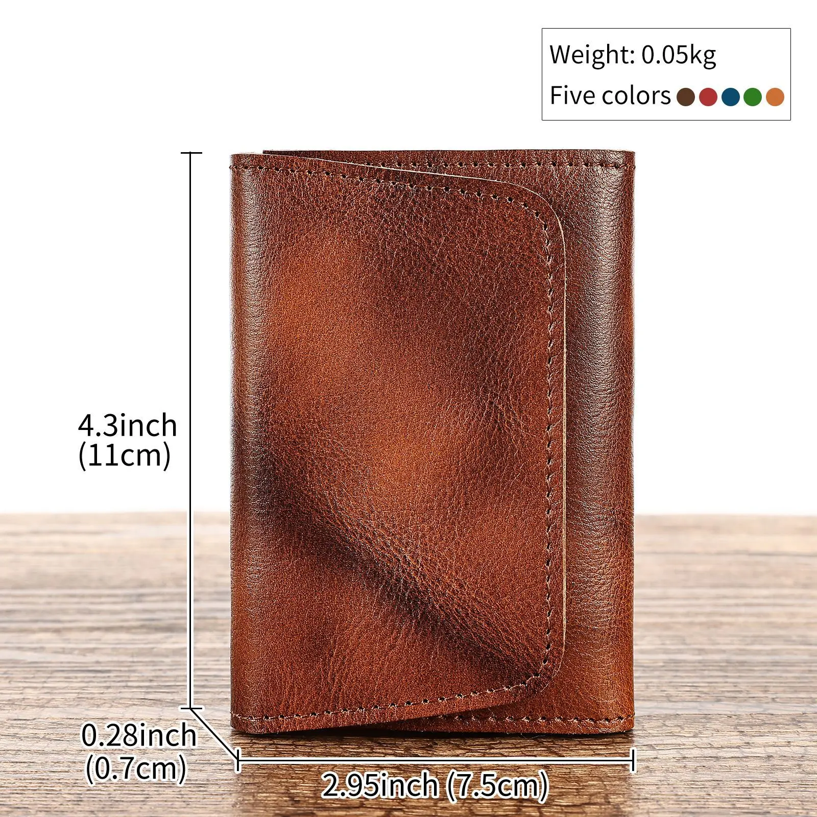 Genuine Leather Men's Wallet Vertical Top Grain Cowhide Slim Card Holder, Multi-Pocket RFID Minimalist Wallet for Cash & Cards