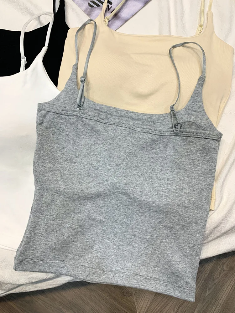 Women's Integrated Bra Tank Top White Black Inner Wear Outer Wear Beautiful Back Design with Chest Pad Short Style Commute Trend