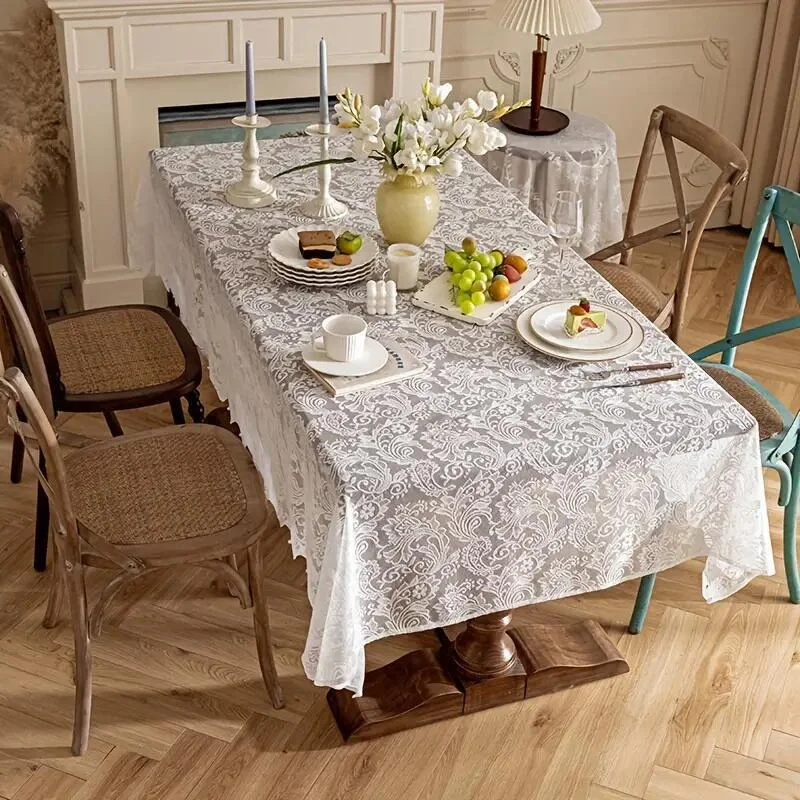 1pc New Style Phoenix Tail Lace Tablecloth, Rectangular,for Dining Tables & Coffee Tables Holiday PartiesWashable, Easy to Clean
