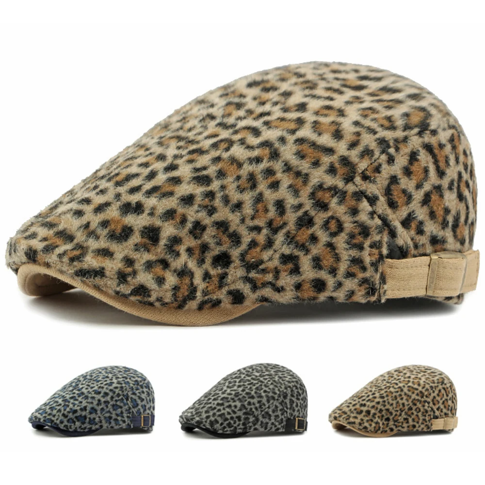 

HT4486 Berets New Autumn Winter Hat Beret Caps for Men Women Leopard Artist Painter Beret Hat Male Female Adjustable Flat Cap