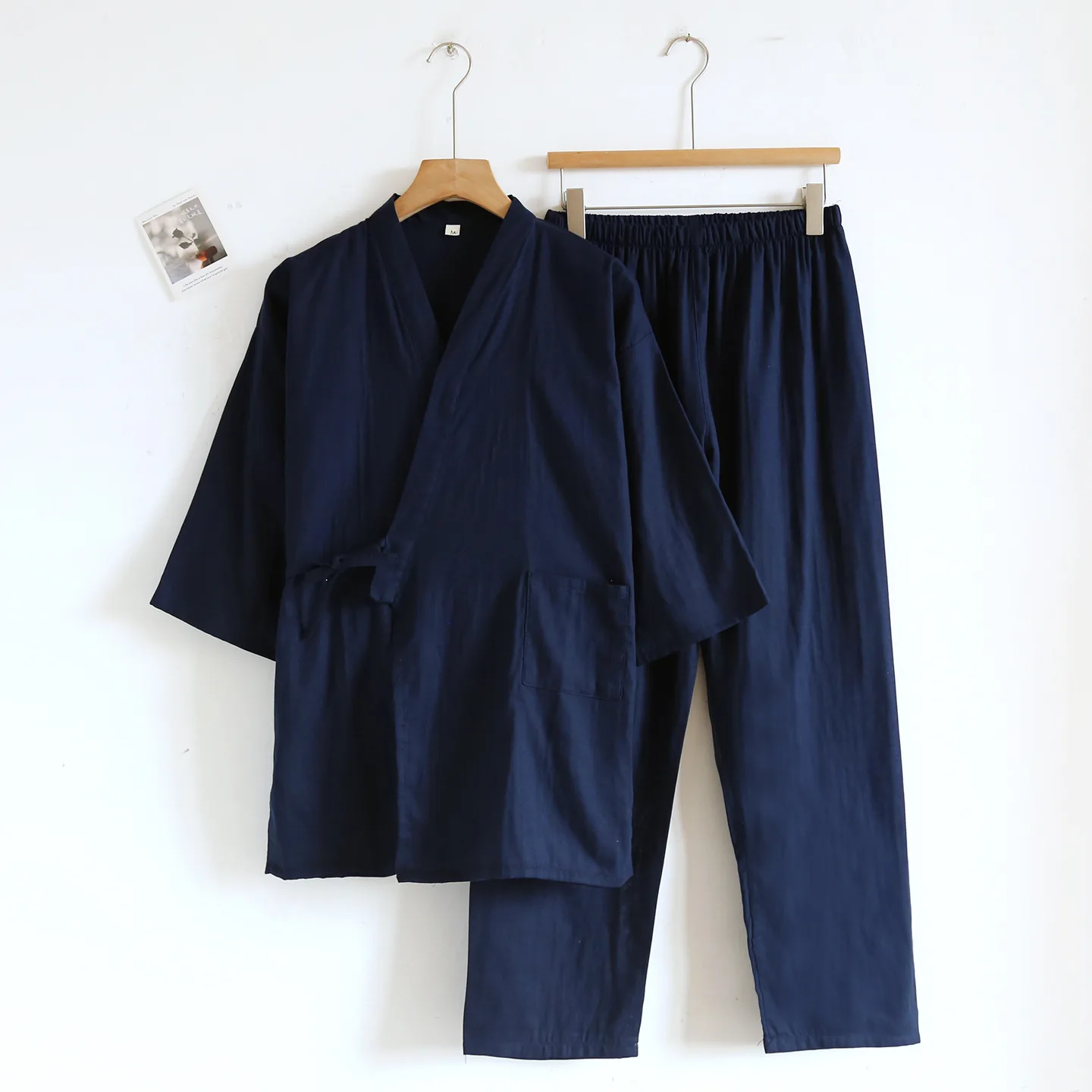 

Japanese Style Pajamas for Men Women Kimono Wrap PJs Set Seigaiha Wave 100% Cotton Unisex Loungewear Sleepwear Suit