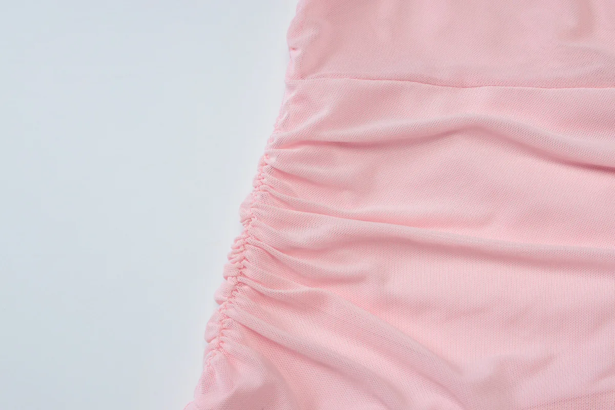 Minivestido fruncido calado de malla transparente para mujer, minivestido Sexy con escote en V profundo y cordones con cuello Halter y espalda descubierta, traje ajustado para vacaciones, ropa para discoteca