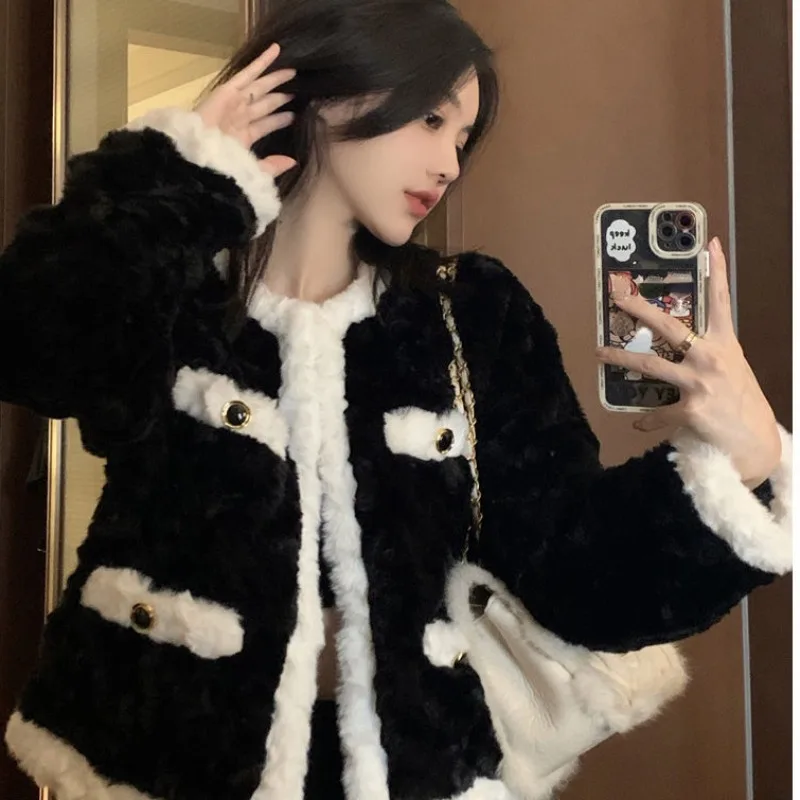 

Office Ladies Commuting Lamb Plush Coats Women's Autumn Winter Warm Surcoats 2024 New Fashion Girls Jackets Small Fragrant Top