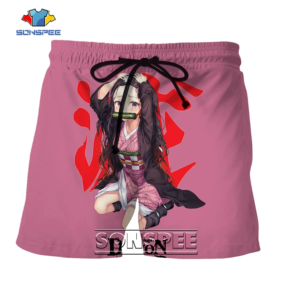 SONSPEE Hot-sale Pink Demon Slayer Kamado Nezuko 3D Print Street Shorts Men Women;s Anime Harajuku Plus Size Kids Streetwear