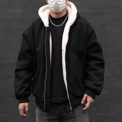 Men Cotton Thick Casual Plus Velvet Hooded Jacket Streetwear Fashion Warm Campus Versatile Daily Male Jacket Men'S Clothing 2025