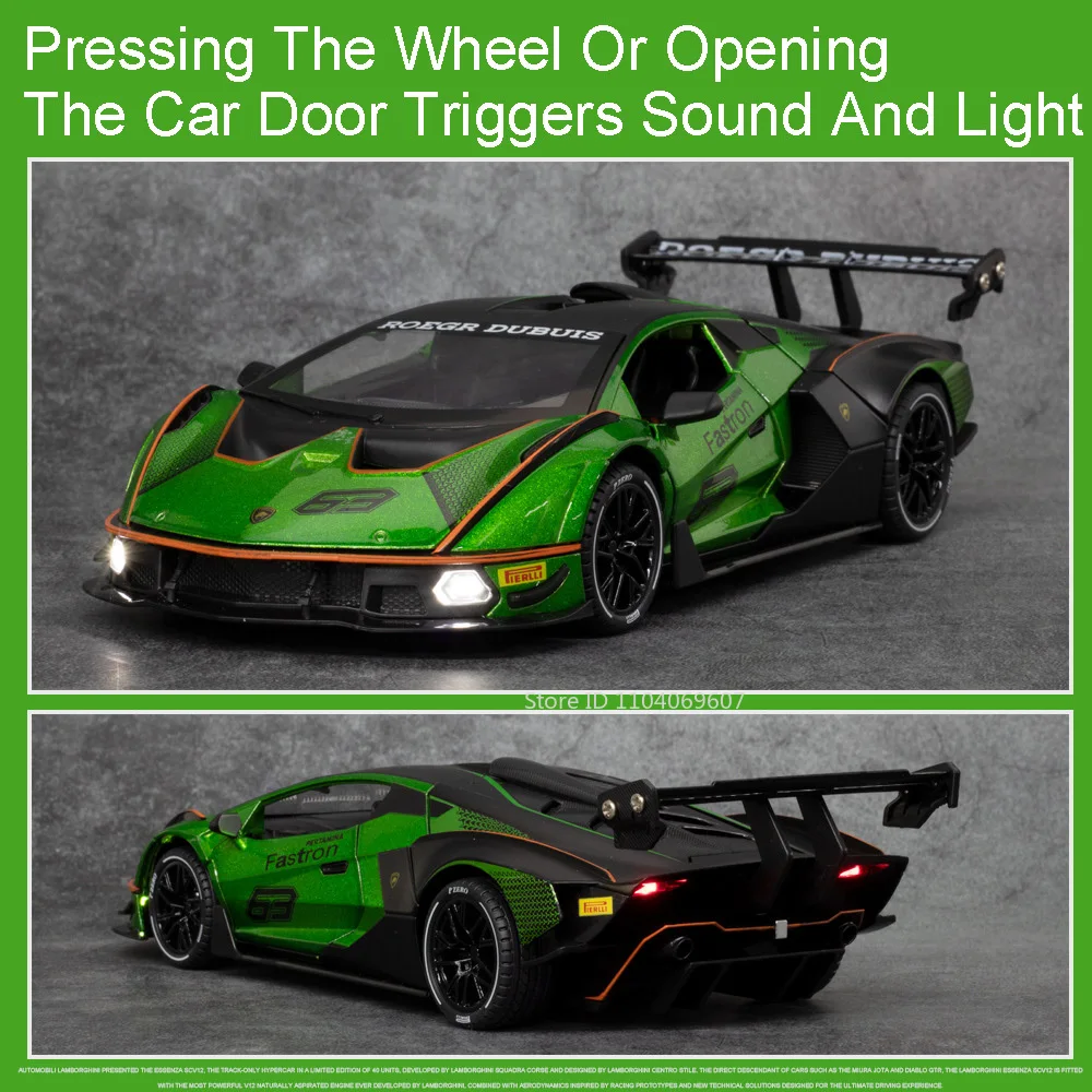 1:24 SCV12 Racing Car Model Toys Alloy Diecast Sound Light Pull Back Doors Opened Collection Home Decoration Vehicles for Kids