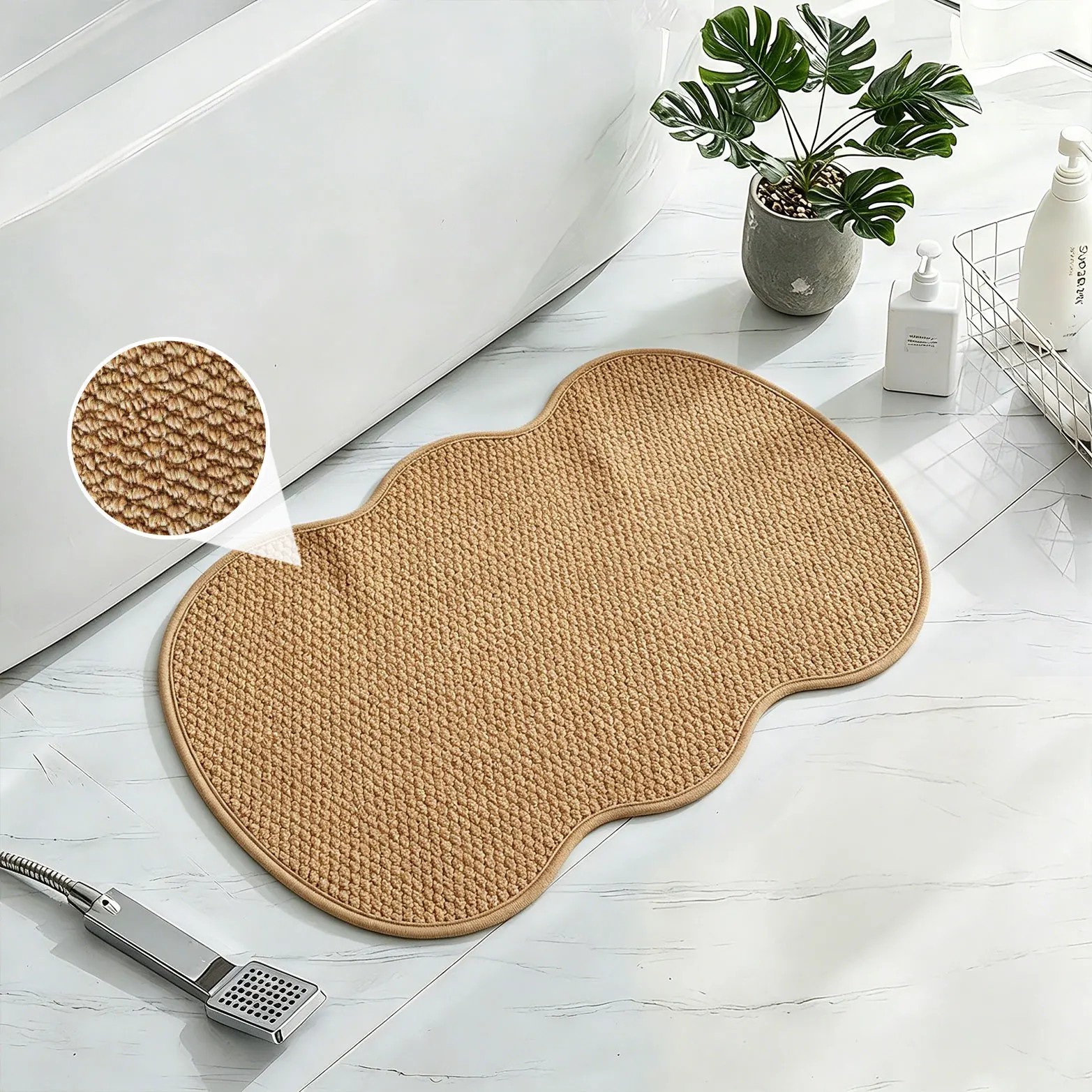 A Natural Cloud-Shaped, Fully Edged Sisal-Patterned Floor Mat, Minimalist Style, Silent, Water-Absorbent, Moisture-Proof Decorative Foot Mat for Bathroom Entrance