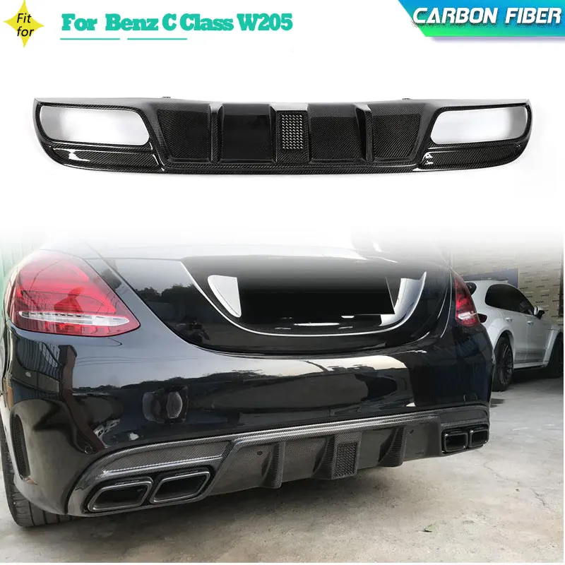 Carbon Fiber Car Rear Bumper Diffuser Lip for Mercedes Benz C Class W205 Sport C43 C63 AMG 2015-2020 Rear Diffuser With Light