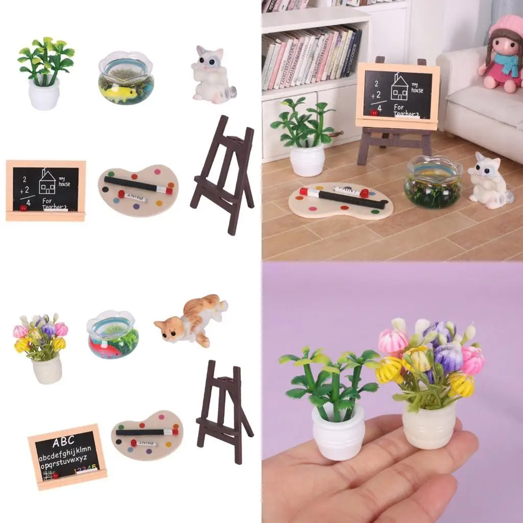 

Realistic Miniature Furniture Cats Fishtank Figure for 1/12 Doll House Decoration