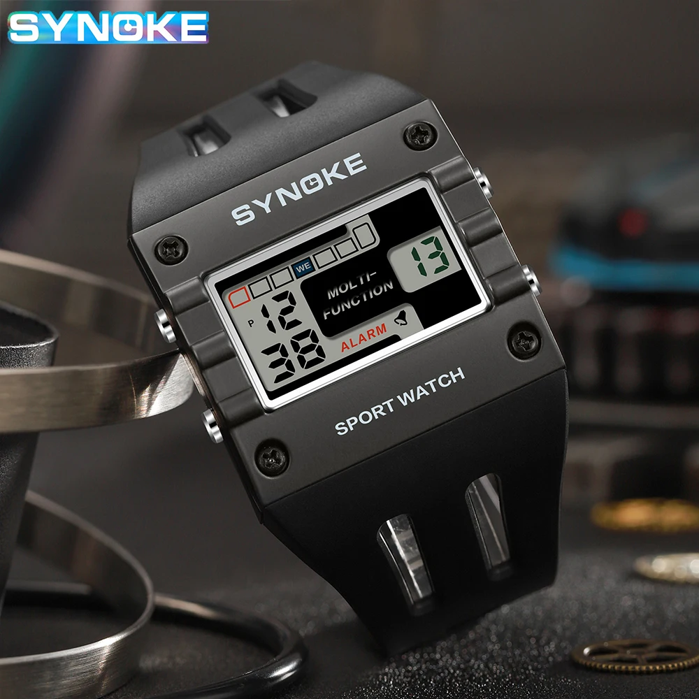 SYNOKE Digital Watch Men Sports Electronic Watch Waterproof Night Glow Large Screen Square Student Watch Outdoor New Color Trend