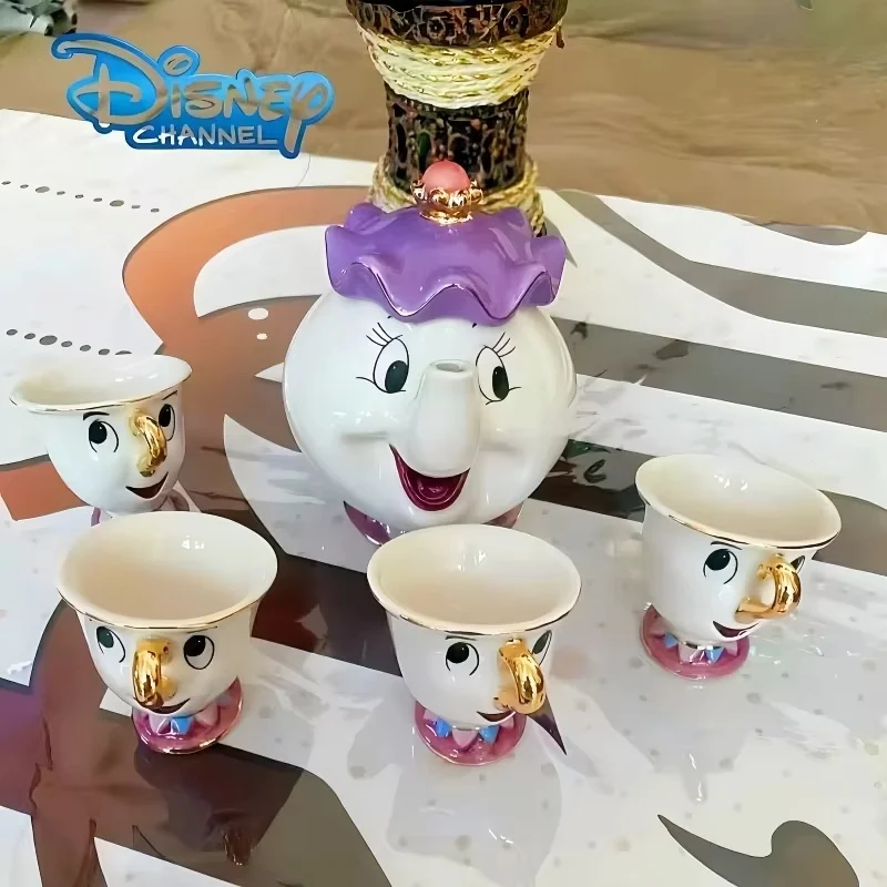 Disney Kawaii Teapot Cartoon Beauty And The Beast Coffee Pots Mug Mrs Potts Chip Cup Tea Pots Cup One Tea Sets Holiday Present