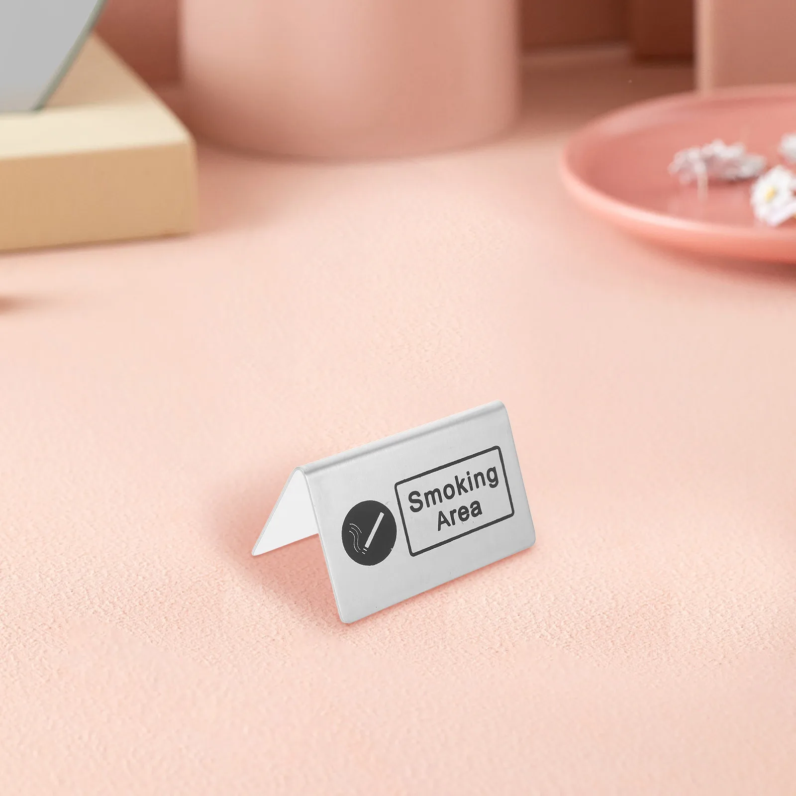 Smoking Area Sign Board Stainless Steel Double-Sided Tabletop Indicator For Indoor Restaurant Cafe Bar Durable Public Use