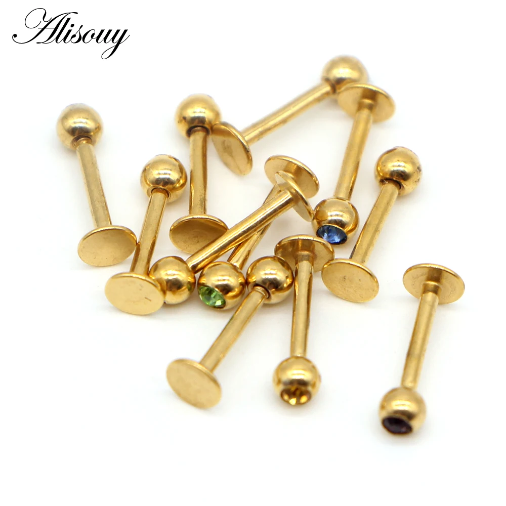 Alisouy 1PCS LABRET BODY PIERCING BAR LIP RING STUD 16G RAINBOW BLACK GOLD Color HOT LIP EAR NOSE JEWELRY FOR WOMEN MEN 11COLOR