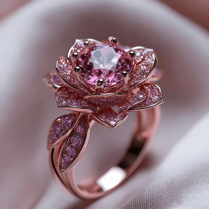 Exquisite Flower Style Inlaid Purple Synthetic Zirconia Ring Women's Wedding Banquet Party Jewelry Accessories Gift