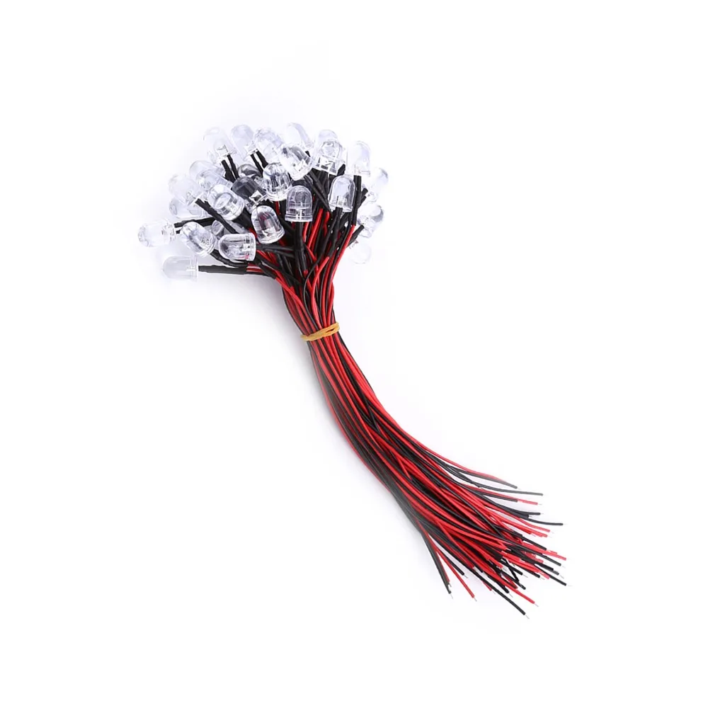 50PCS Colorful DC 5-12V Pre Wired LED Diodes 10mm White Red Blue Green LED Lights LED Lamps Lighting Decoration