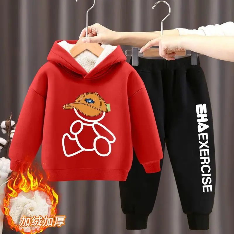 Kids Thicken Sets Winter Baby New Suits Children\'s Padded Warm Top Pants 2Pcs Outfits Toddler Casual Cotton Sportswear 2-10Y