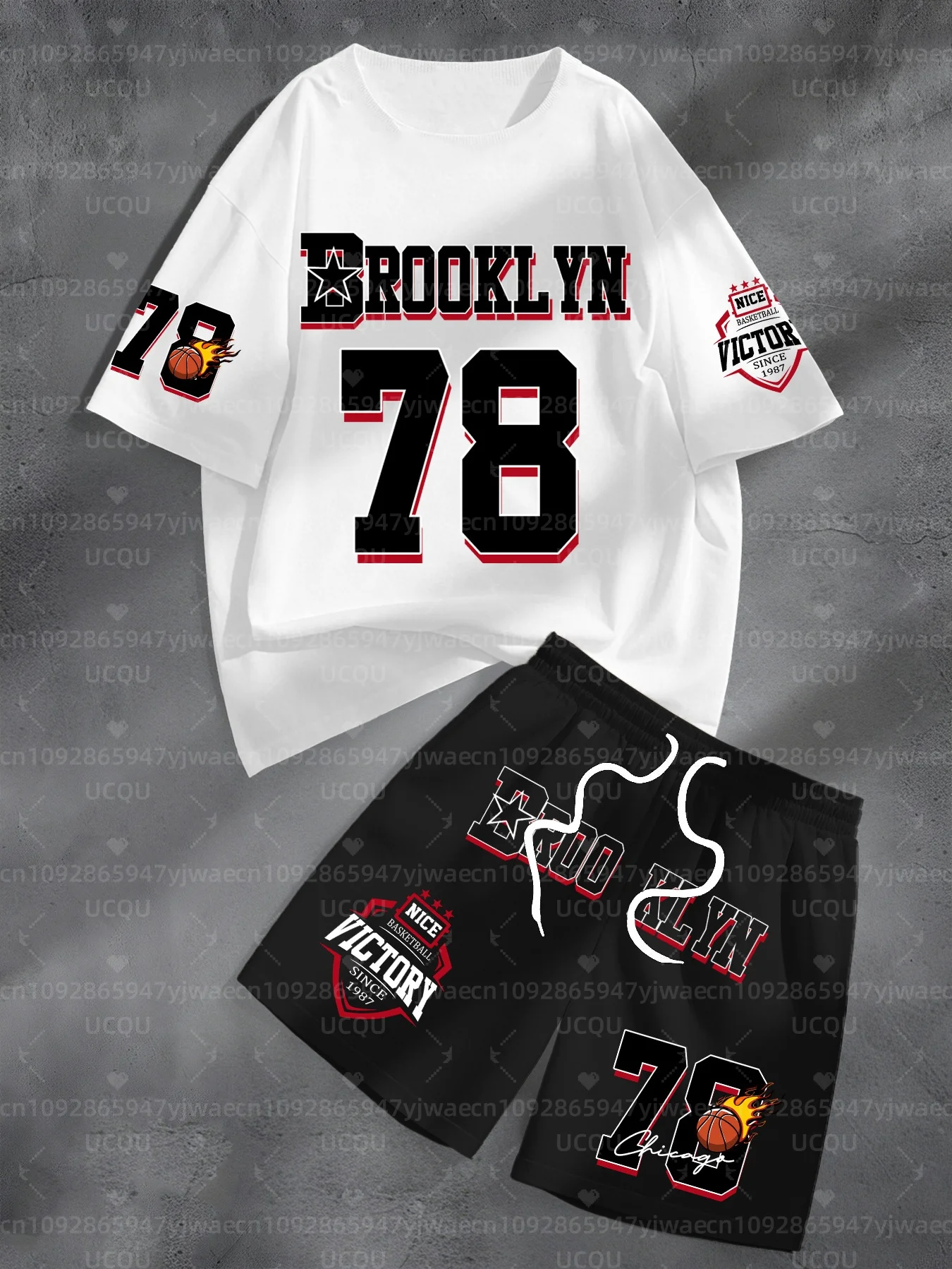 Summer Men's Casual Brooklyn NO.78 Print Short Sleeve T-Shirt & Shorts Set Round Neck Short Sleeved Women's T-shirt Shorts Set