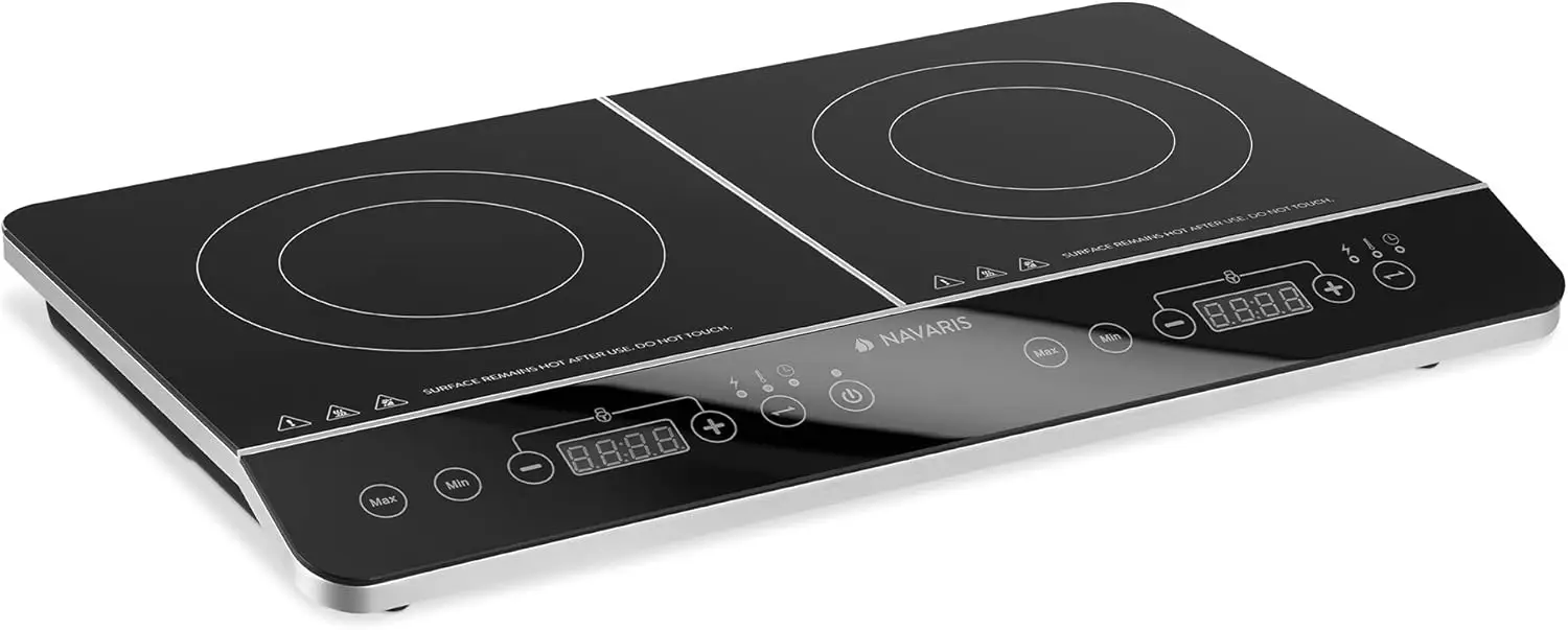 Navaris Cooktop induksi ganda, kompor listrik portabel dua meja memasak piring panas dengan 2 kompor untuk memasak