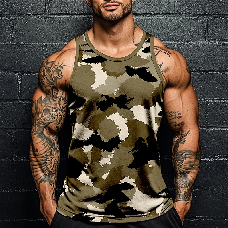 

Funny 3D Camouflage Print Men's Tank Top Outdoor Run Fitness Sports Vest Summer Gym Tees Fashion Breathable Man Sleeveless Shirt