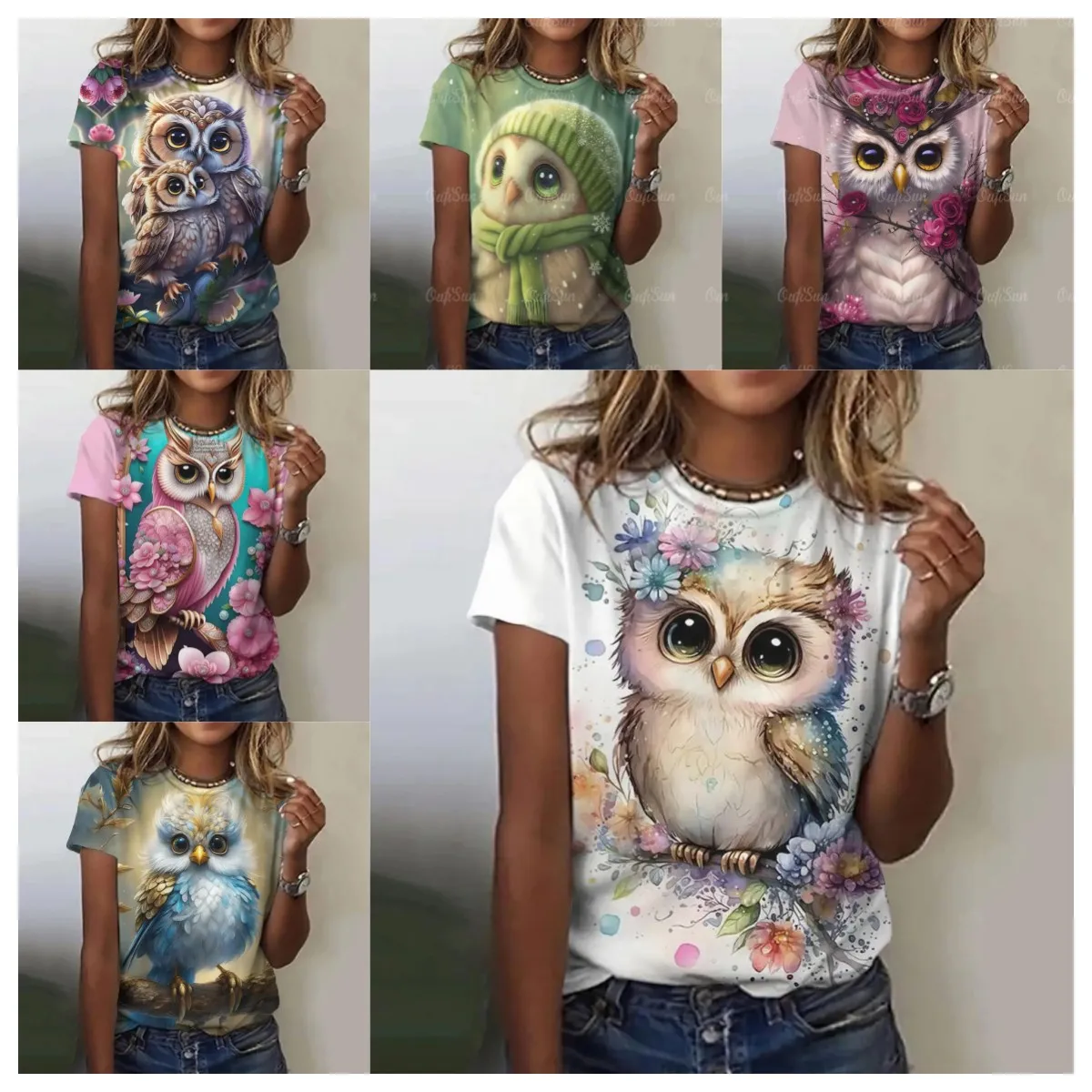 Summer Clothing for Girls Animal Print O-Neck T Shirt Owl Pattern Short Sleeve Baby Boy Clothes Child from 2 to 14 Years Costume image 3