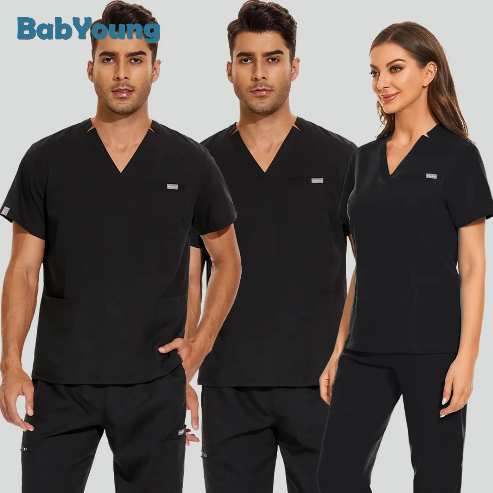 Ospedale infermieristica uniforme chirurgia scrub top donna camicie a maniche corte clinica odontoiatrica abbigliamento da lavoro camicetta da infermiera vestiti da dottore neri